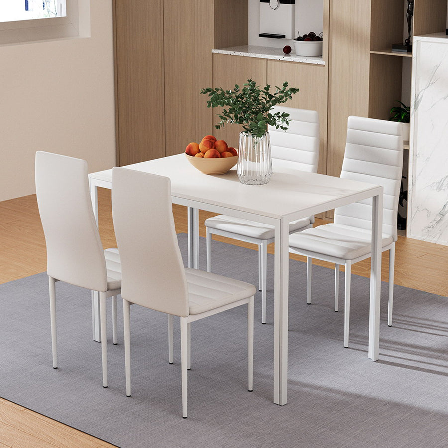 Artiss 5 piece white dining set with rectangular table and 4 chairs