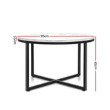Artiss Coffee Table Round 70CM Marbel Effect - Front View