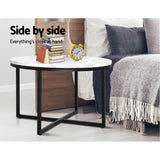 Artiss Coffee Table Round 70CM Marbel Effect - Close-Up Angle