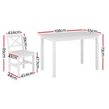 Artiss Dining Chairs and Table Dining Set 4 Cafe Chairs Set Of 5 4 Seater White - Front View