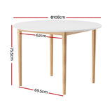 Artiss Dining Table Round White 108CM Diameter Demi - Front View