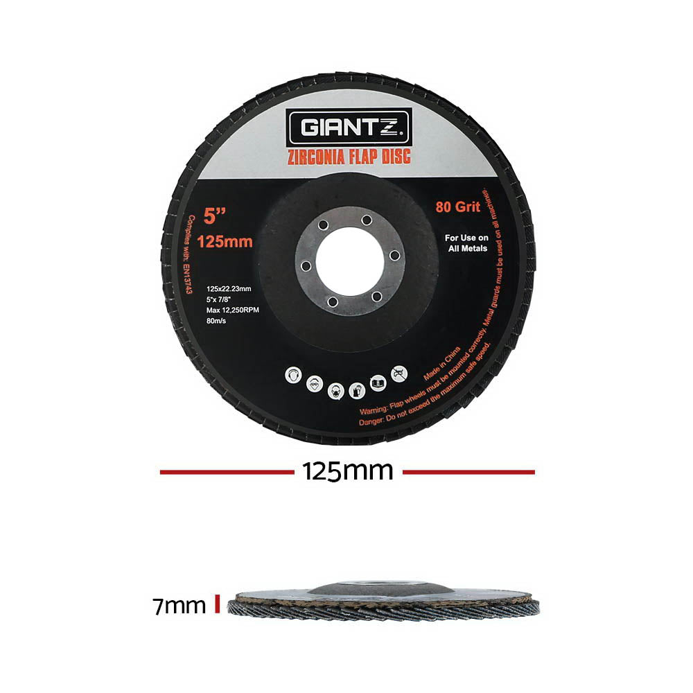 Giantz 100 PCS Zirconia Sanding Flap Disc 5 125mm 80Grit Angle Grinding Wheel