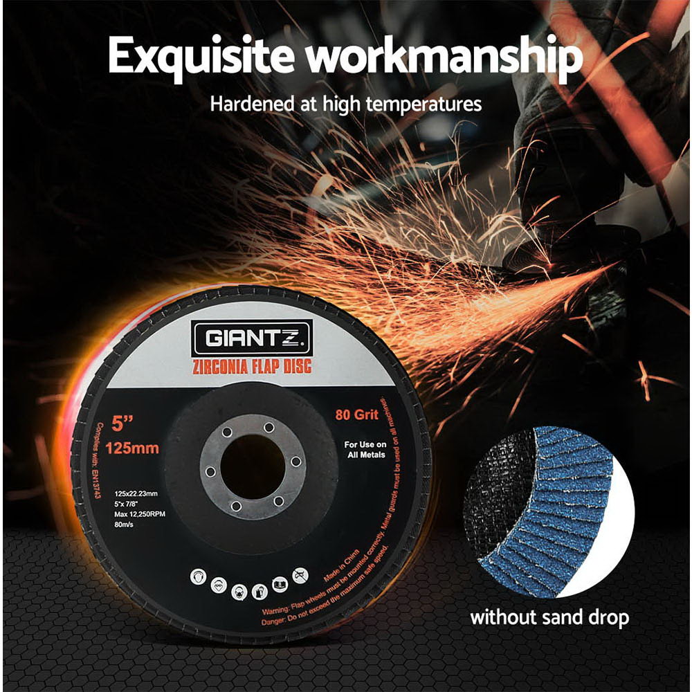 Giantz 100 PCS Zirconia Sanding Flap Disc 5 125mm 80Grit Angle Grinding Wheel