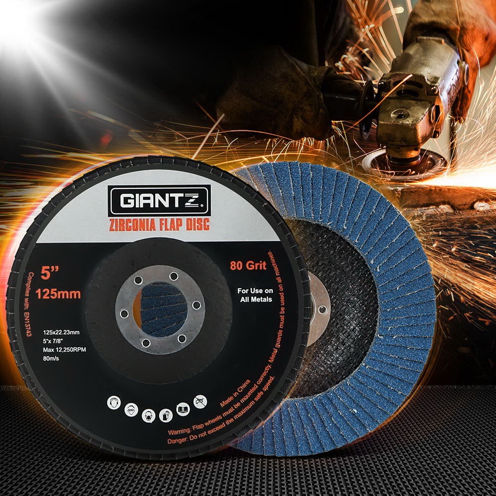 Giantz 100 PCS Zirconia Sanding Flap Disc 5 125mm 80Grit Angle Grinding Wheel
