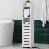 Slim Space-Saving 3-Tier Bathroom Cabinet with Toilet Paper Holder and Organizer - Close-Up Angle