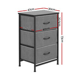 Artiss Chest of 3 Drawers Storage Dresser Tallboy Grey - Side View