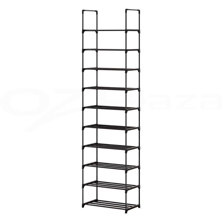 Artiss Dunn 10 tier stackable shoe rack, black powder-coated metal, plastic connectors