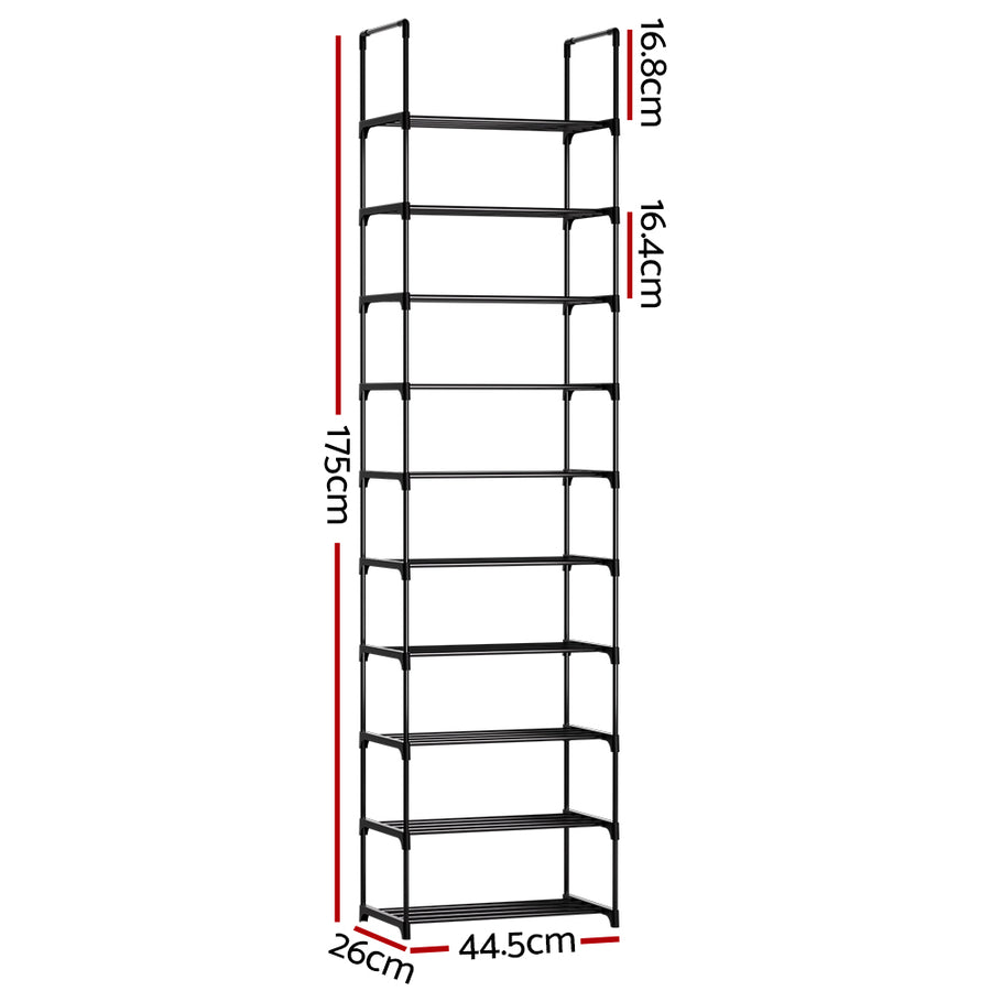 Artiss Dunn 10 tier stackable shoe rack, black powder-coated metal, stackable tiers