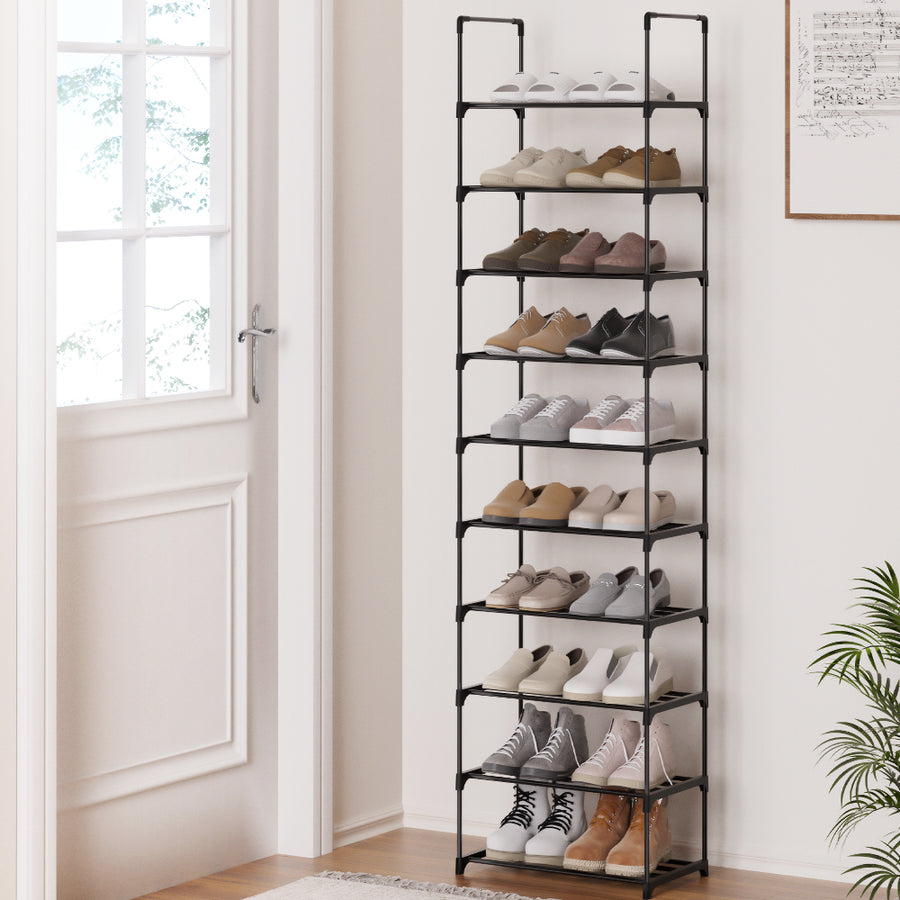 Artiss Dunn 10 tier stackable shoe rack, black powder-coated metal