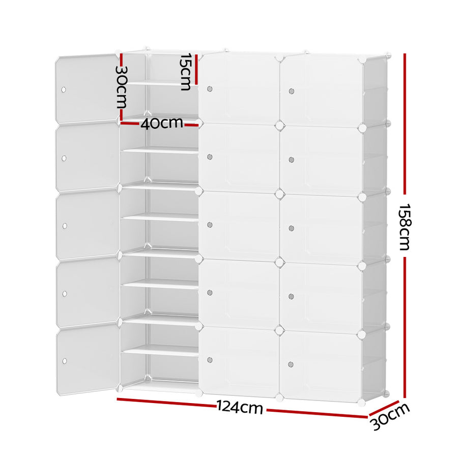 Artiss Shoe Rack Storage Cabinet DIY 15 Storage Cube Stackable White, image 4