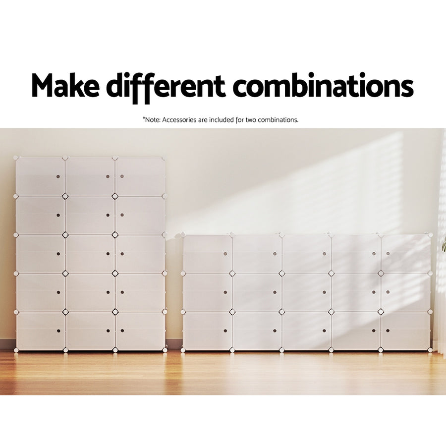 Artiss Shoe Rack Storage Cabinet DIY 15 Storage Cube Stackable White, image 8