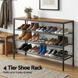 Artiss Shoe Rack 4 tier Storage Organiser Walnut - 45-Degree Angle