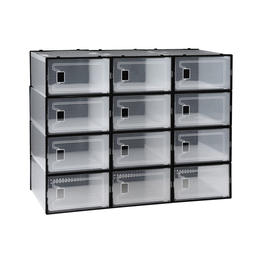 Artiss Shoe Storage Box DIY Set of 12 Stackable Black