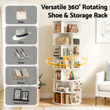 Artiss 7 Tier 360° Rotating Shoe Rack Storage Display Shelf White - 45-Degree Angle