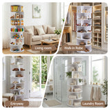 Artiss 7 Tier 360° Rotating Shoe Rack Storage Display Shelf White - Low Angle