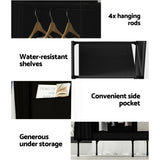 Artiss Large Portable Clothes Closet Wardrobe with Shelf Black - Close-Up Angle