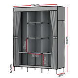Artiss Large Portable Clothes Closet Wardrobe with Shelf Grey - Front View