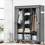 Artiss Large Portable Clothes Closet Wardrobe with Shelf Grey - Low Angle