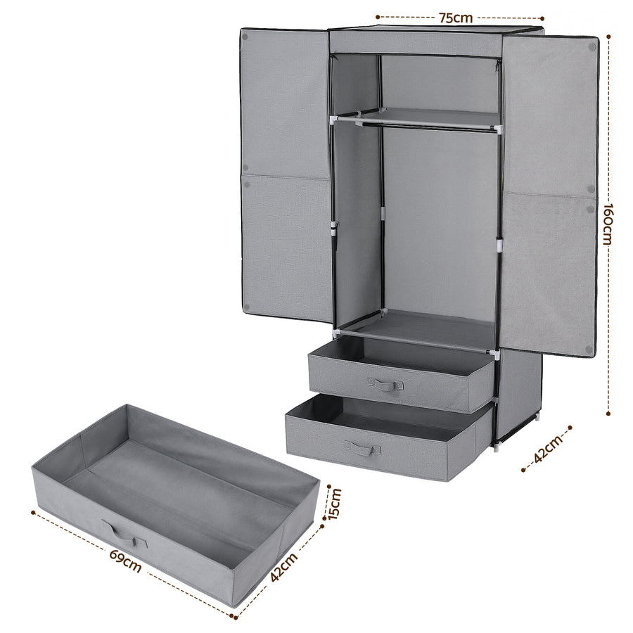 Artiss Large Portable Clothes Closet Wardrobe with Magnetic Door Grey, image 3