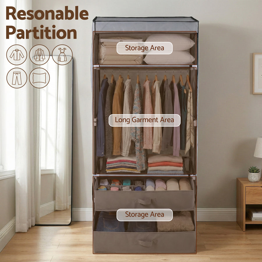 Artiss Large Portable Clothes Closet Wardrobe with Magnetic Door Grey, image 5