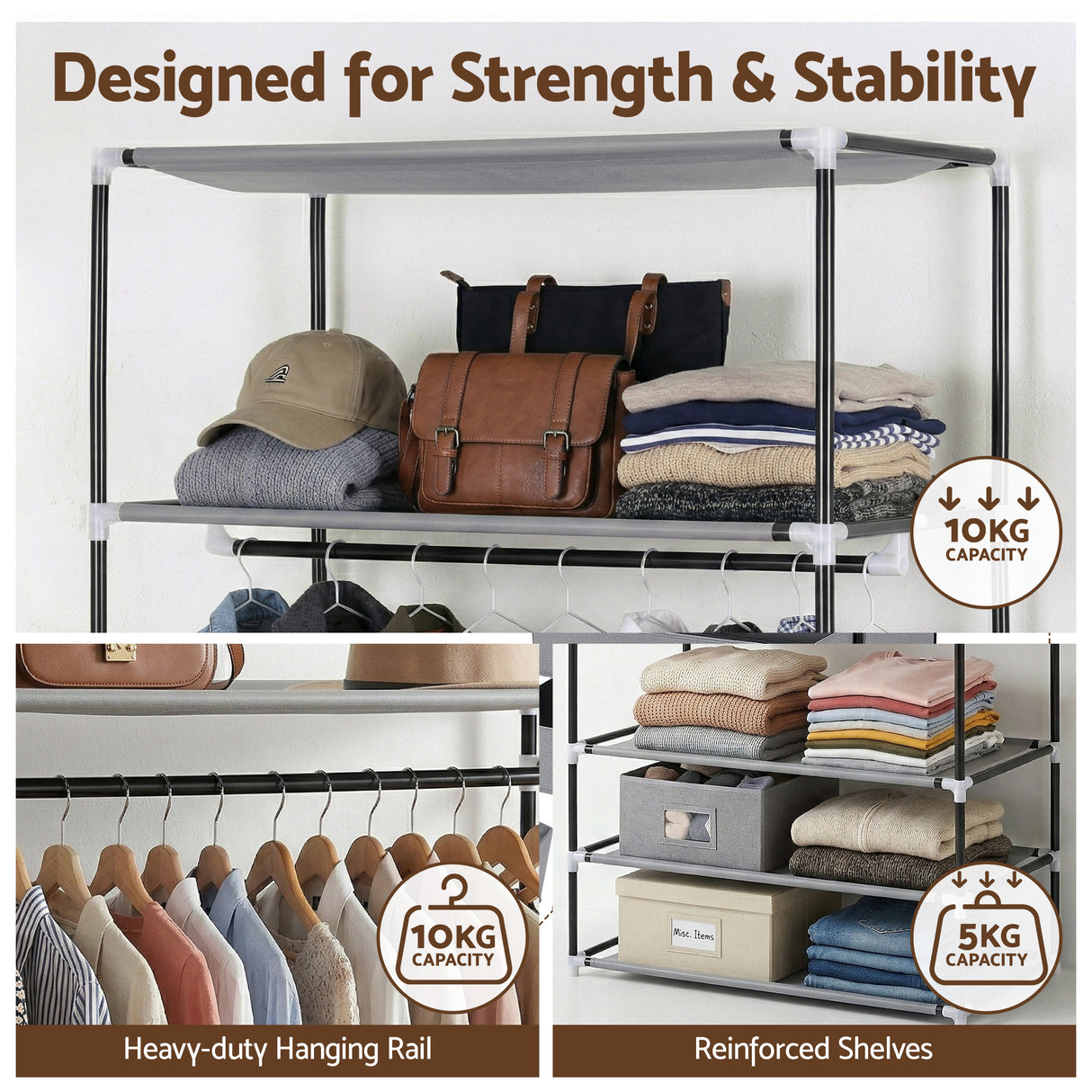 Artiss Large Portable Clothes Closet Wardrobe with Magnetic Door Grey