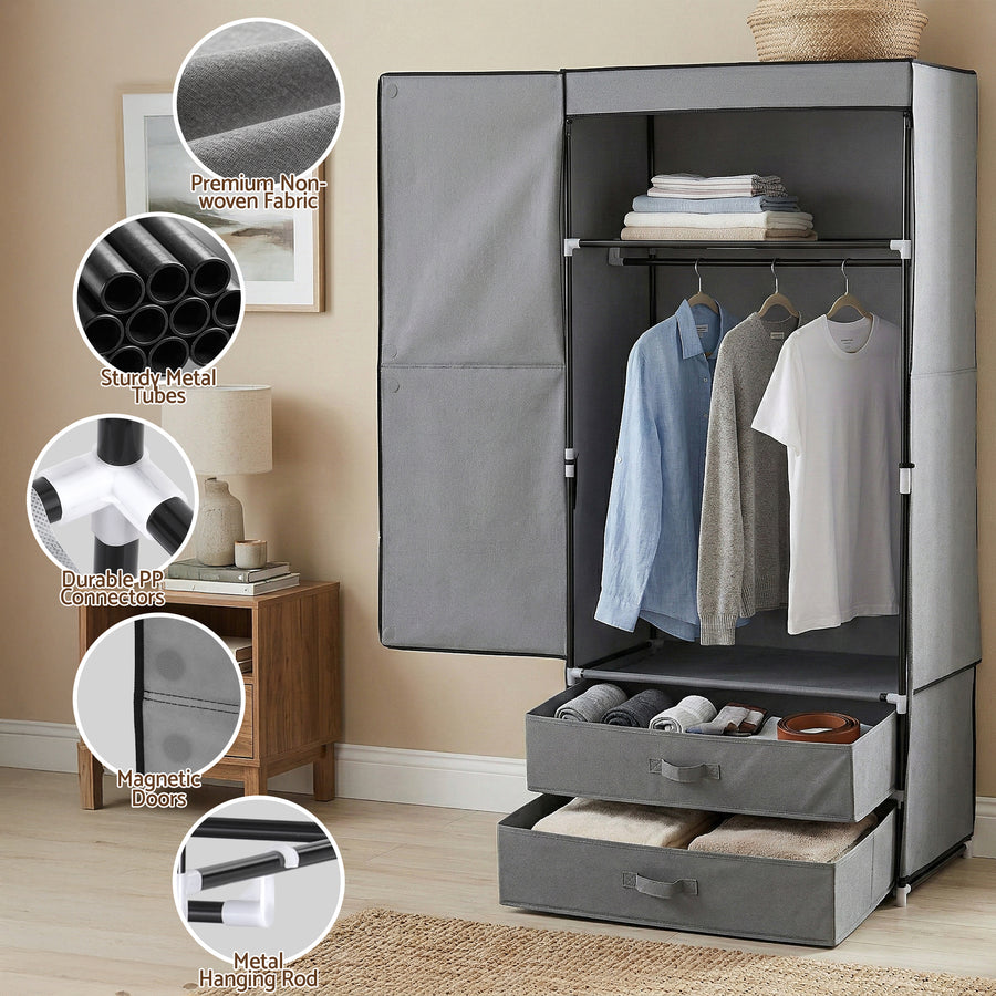 Artiss Large Portable Clothes Closet Wardrobe with Magnetic Door Grey, image 8