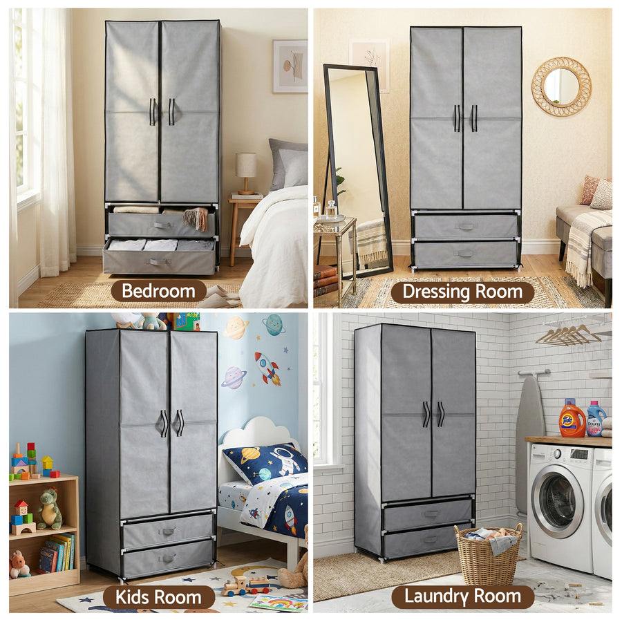 Artiss Large Portable Clothes Closet Wardrobe with Magnetic Door Grey, image 9