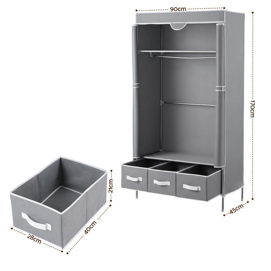 Artiss Large Portable Clothes Closet Wardrobe with Tiebacks Grey, image 3