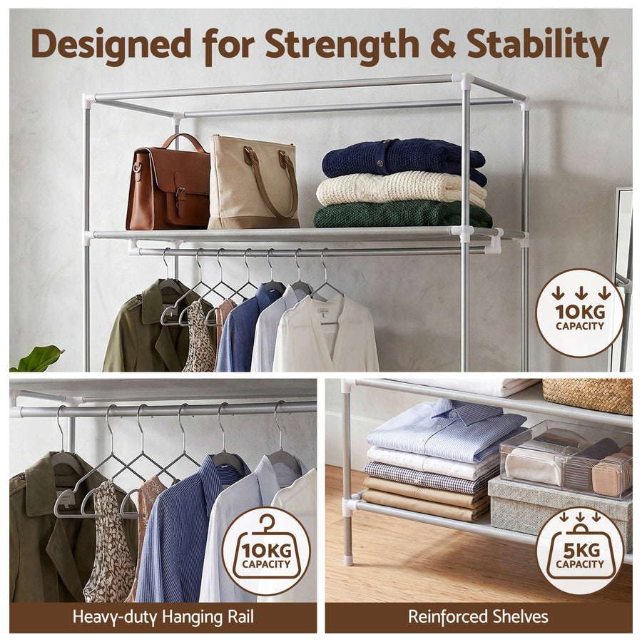 Artiss Large Portable Clothes Closet Wardrobe with Tiebacks Grey, image 6