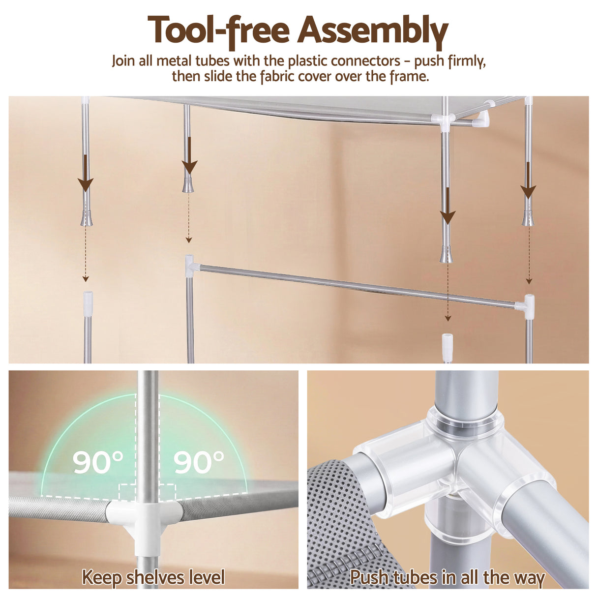 Artiss Large Portable Clothes Closet Wardrobe with Tiebacks Grey