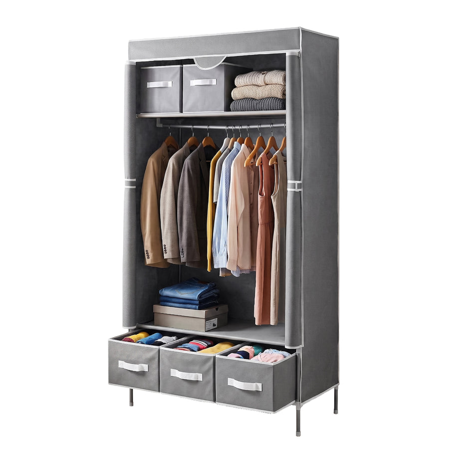 Artiss Large Portable Clothes Closet Wardrobe with Tiebacks Grey, image 10