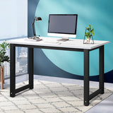 Oikiture Computer Desk Metal Frame White Top 120cm - Side View