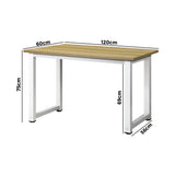 Oikiture Computer Desk White Frame Wood Top 120cm - Front View