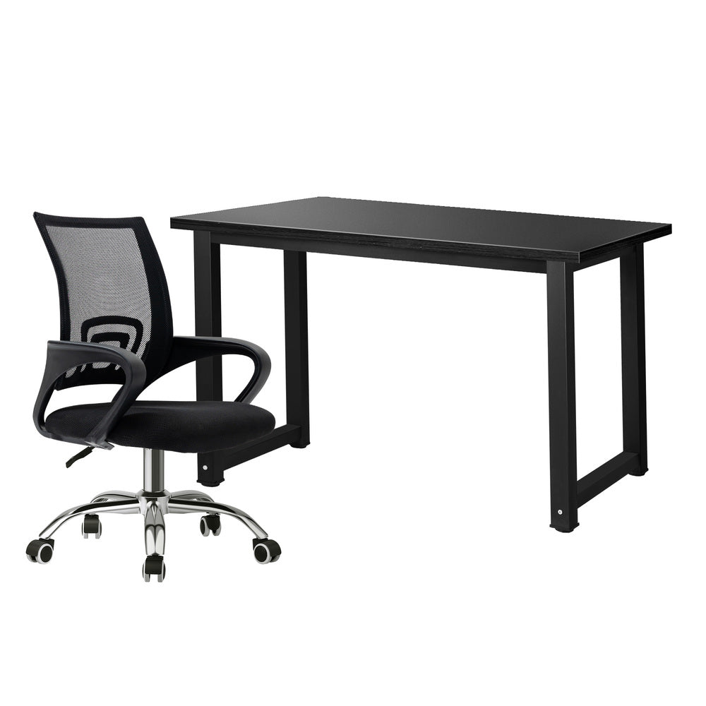 Oikiture Home Office Set Black Computer Desk and Mesh Office Chair