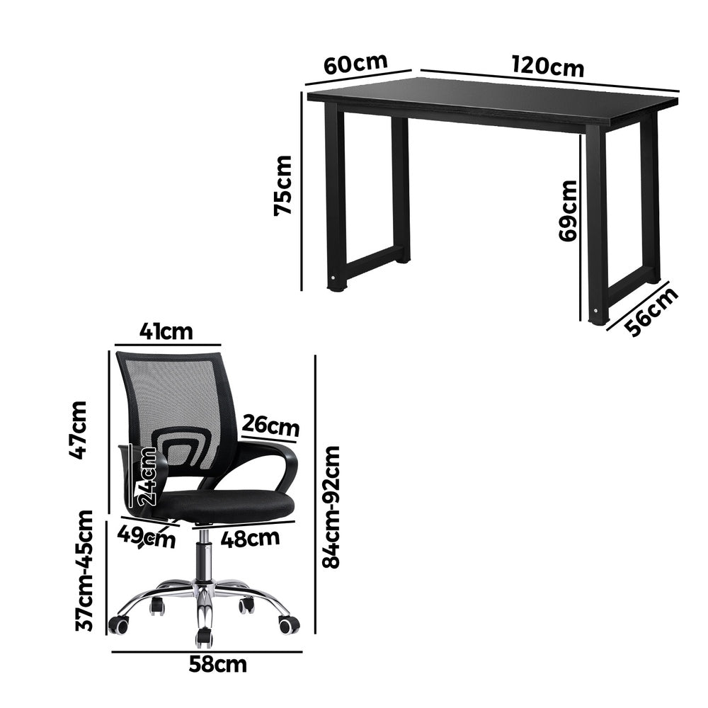 Oikiture Home Office Set Black Computer Desk and Mesh Office Chair