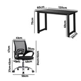 Oikiture Home Office Set Black Computer Desk and Mesh Office Chair - Front View