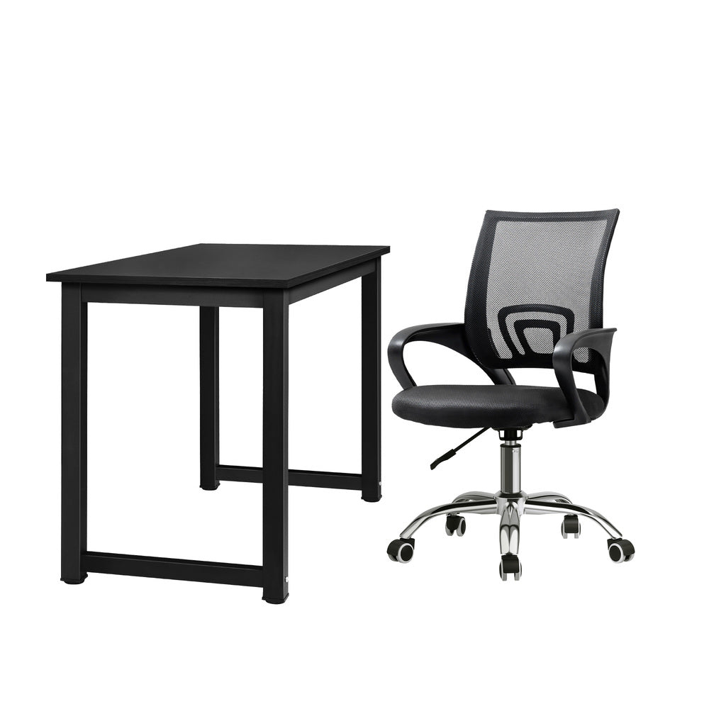Oikiture Home Office Set Black Computer Desk and Mesh Office Chair