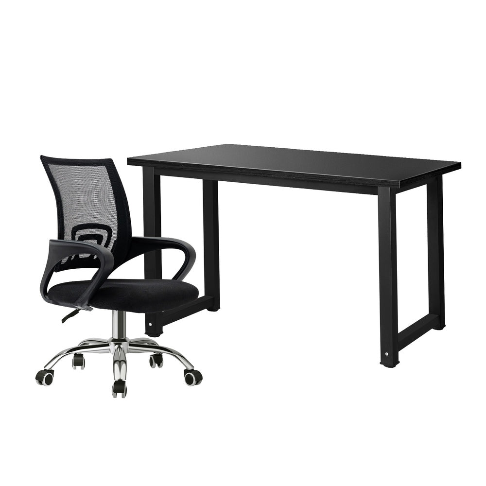 Oikiture Home Office Set Black Computer Desk and Mesh Office Chair