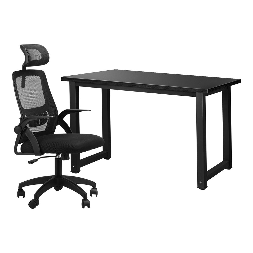 Oikiture Home Office Set Computer Desk and Mesh Office Chair Black