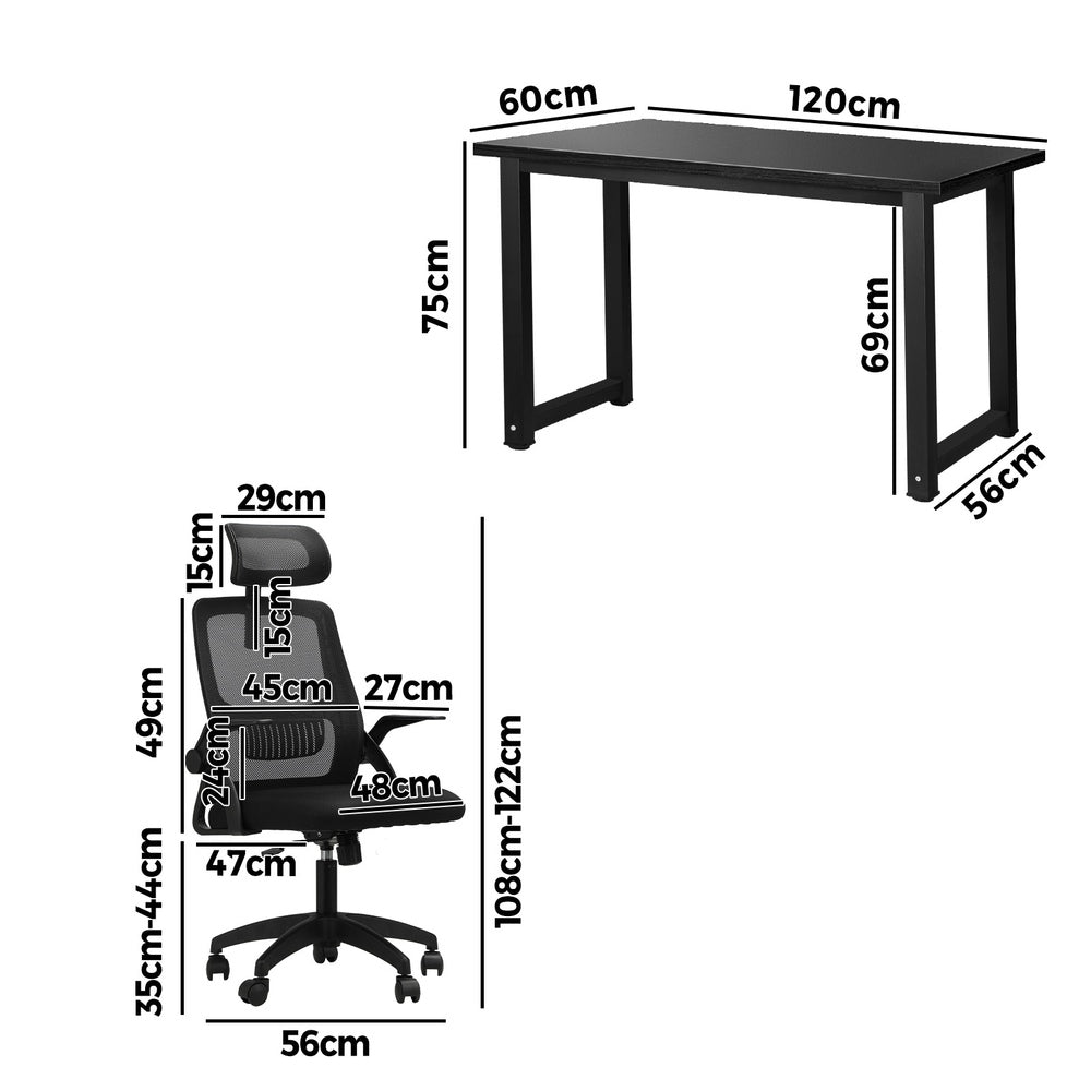 Oikiture Home Office Set Computer Desk and Mesh Office Chair Black