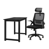 Oikiture Home Office Set Computer Desk and Mesh Office Chair Black