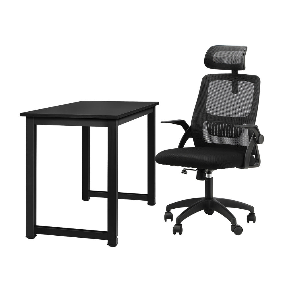 Oikiture Home Office Set Computer Desk and Mesh Office Chair Black