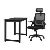 Oikiture Home Office Set Computer Desk and Mesh Office Chair Black - Close-Up Angle