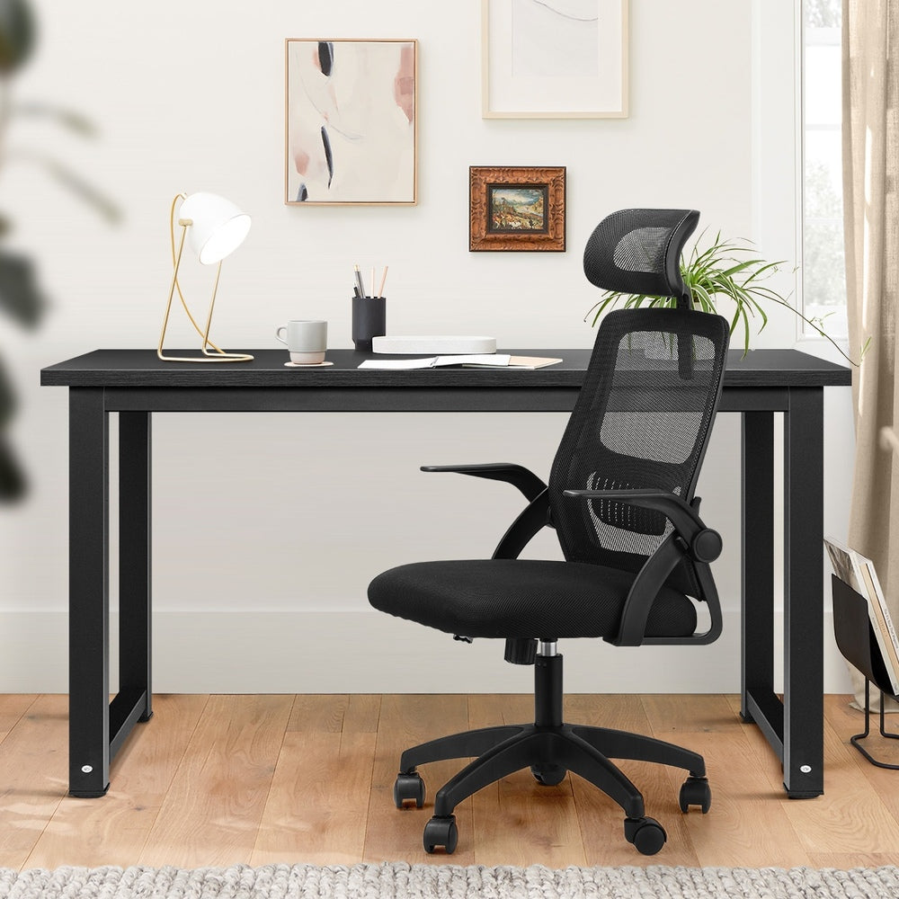 Oikiture Home Office Set Computer Desk and Mesh Office Chair Black