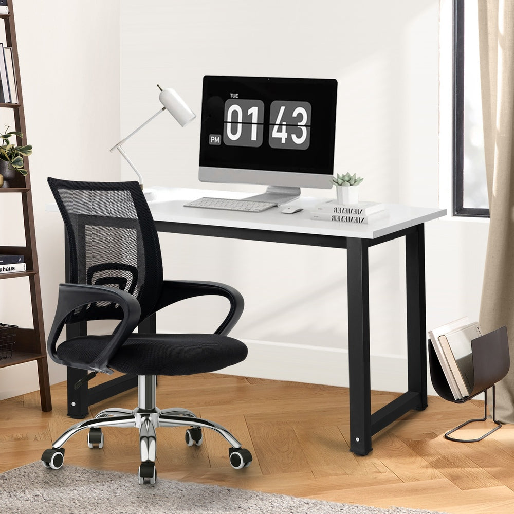 Oikiture Home Office Set BK&WH Computer Desk and Mesh Office Chair
