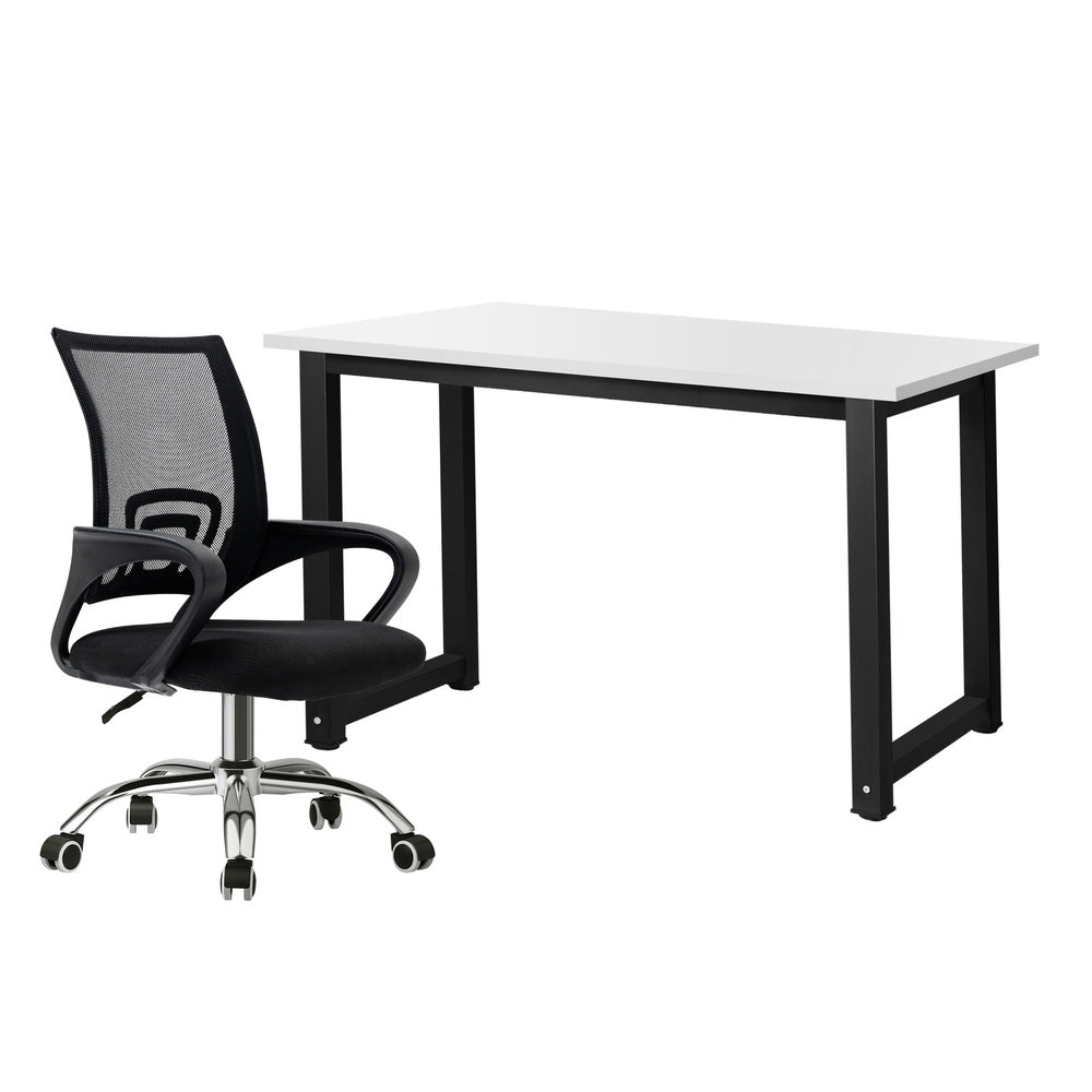 Oikiture Home Office Set BK&WH Computer Desk and Mesh Office Chair