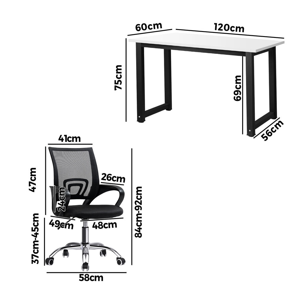 Oikiture Home Office Set BK&WH Computer Desk and Mesh Office Chair