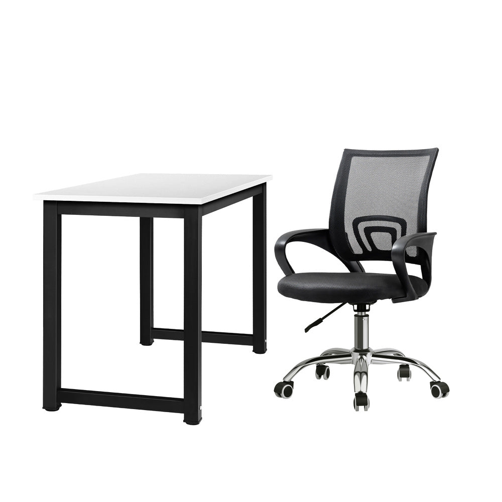 Oikiture Home Office Set BK&WH Computer Desk and Mesh Office Chair
