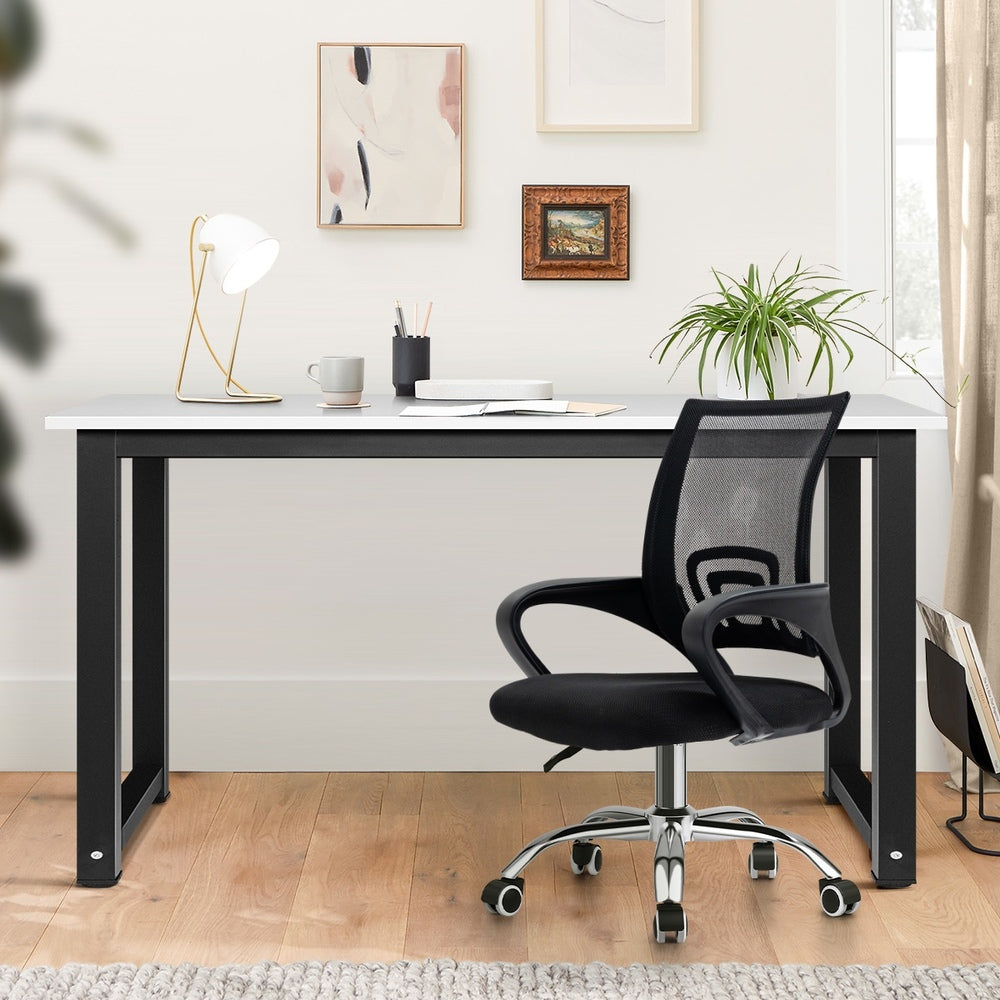 Oikiture Home Office Set BK&WH Computer Desk and Mesh Office Chair