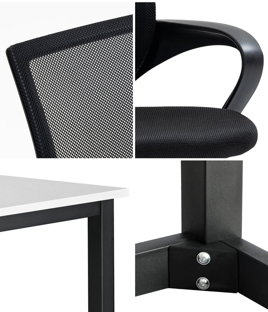 Oikiture Home Office Set BK&WH Computer Desk and Mesh Office Chair